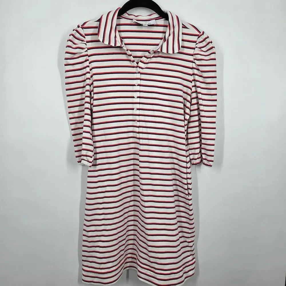 BURU women SZ S Red Blue White Striped Cotton 3/4 Sleeve Career Casual Dress - Picture 1 of 7